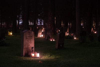 人们在夜间坐在绿色草地上